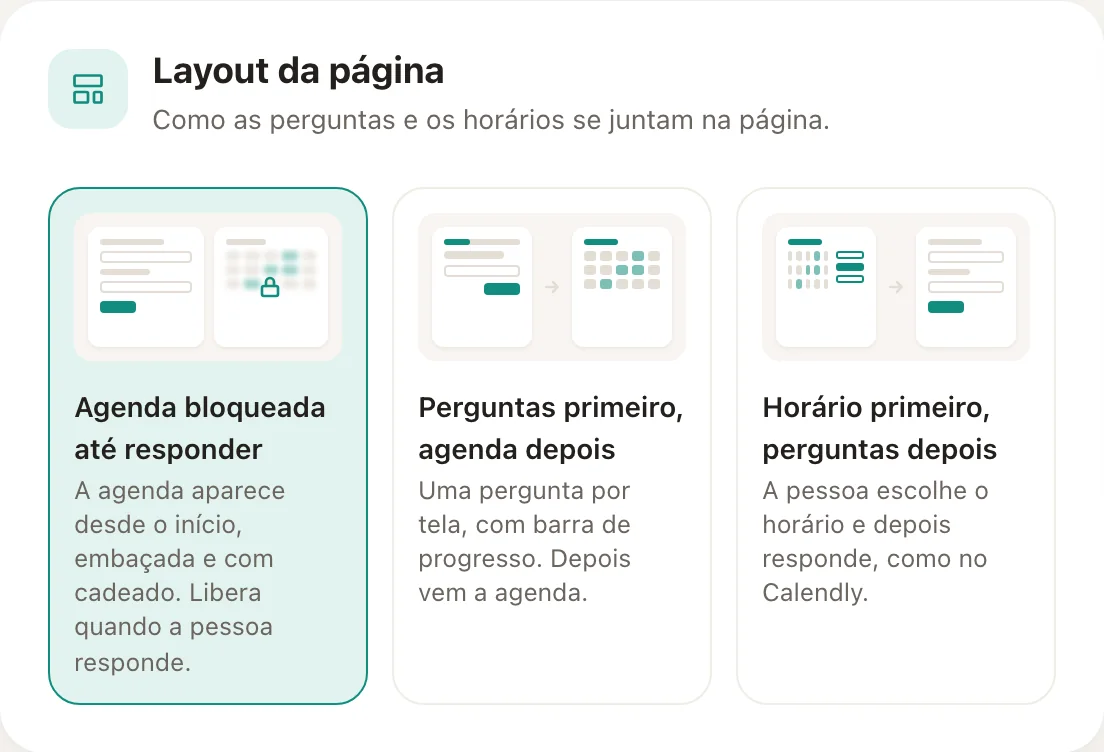 Os três layouts da página.