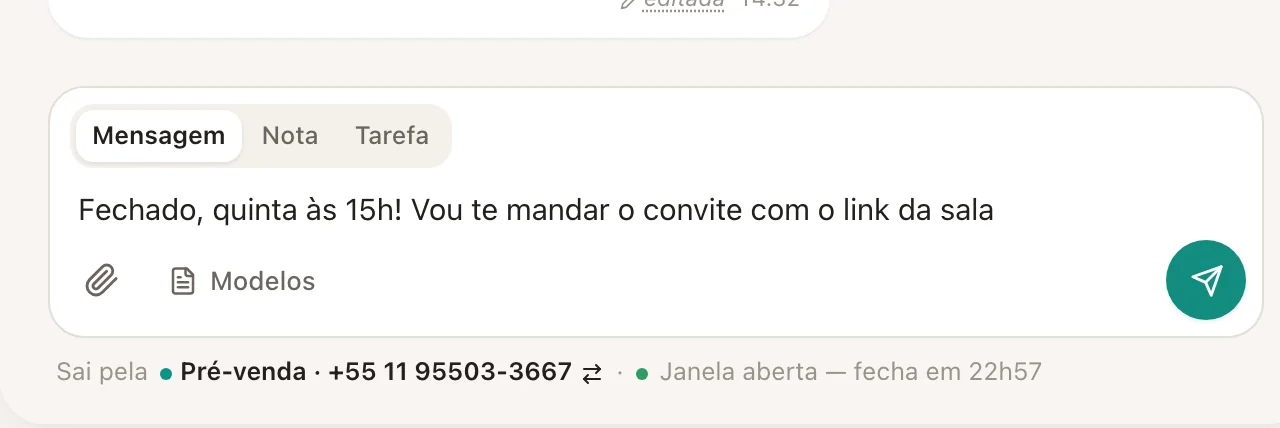 A faixa Sai pela fica embaixo do campo de mensagem e mostra o estado da linha escolhida.