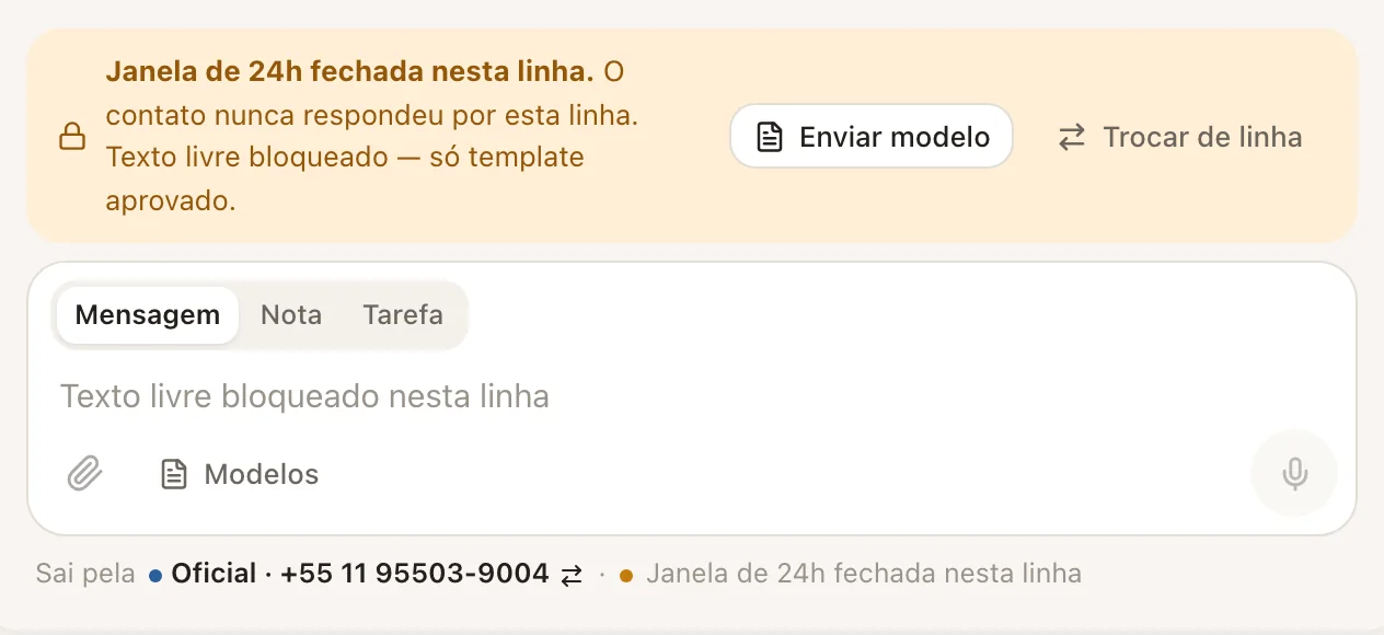 Linha oficial com a janela fechada: o campo trava e oferece o modelo ou outra linha.