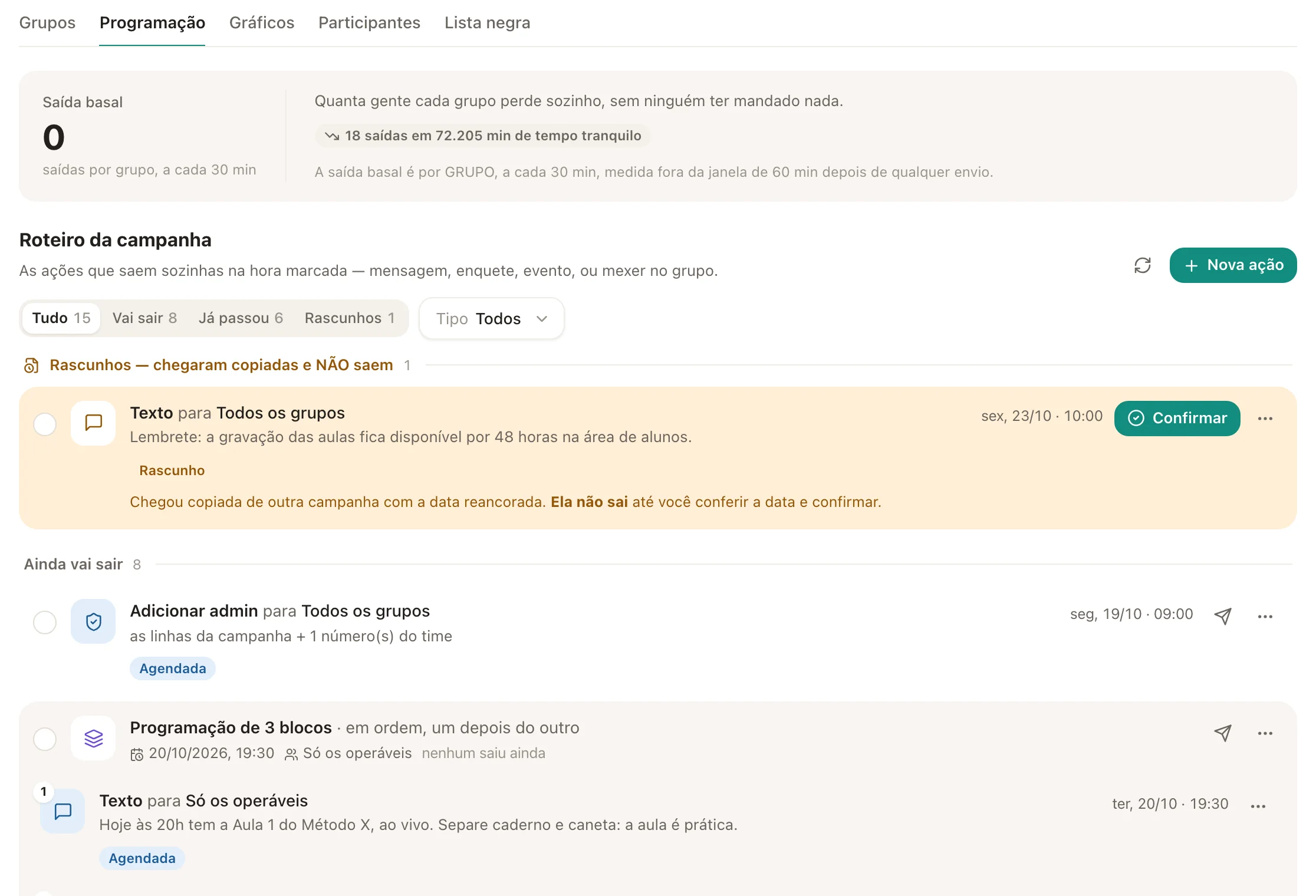 A aba Programação: rascunhos, o que ainda vai sair e o que já passou.